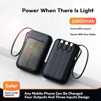 Batterie externe solaire 10000 mAh avec 4 câbles de charge intégrés, sortie USB, lampe torche LED et indicateur de batterie, chargeur portable pour l'extérieur