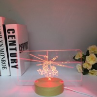 Hélicoptère 3D LED Table Veilleuse Avion En Bois Avion Lampe De Table Illusion Optique Nouveauté Lumière Couleurs Changeantes Garçons Cadeau