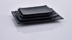 Assiettes de service rectangulaires élégantes en mélamine noire Assiettes à sushi en fausse <span class=keywords><strong>ardoise</strong></span> Plats et assiettes de restaurant pour apéritifs - Product Image 4