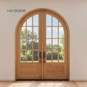 Fully Customized French 2 Panel Shaker Style Finished Surface Mahogany Oak <strong>Arched</strong> Solid Wood <strong>Door</strong> Villa Entry Curved Double <strong>Door</strong> - Product Image 3