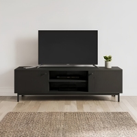 Meuble TV moderne de style Mid-Century en bois massif réglable avec table basse flottante intégrée pour salon – Taille et couleur personnalisables