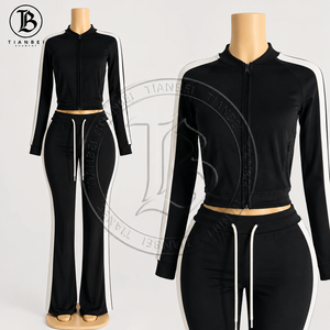 Completo Tuta in Velluto Autunnale Personalizzabile con Logo 3D, Giacca con Zip a Righe Leopardate e Leggings, Set Lounge 2 Pezzi <span class=keywords><strong>Abbigliamento</strong></span> <span class=keywords><strong>Donna</strong></span> - Product Image 4