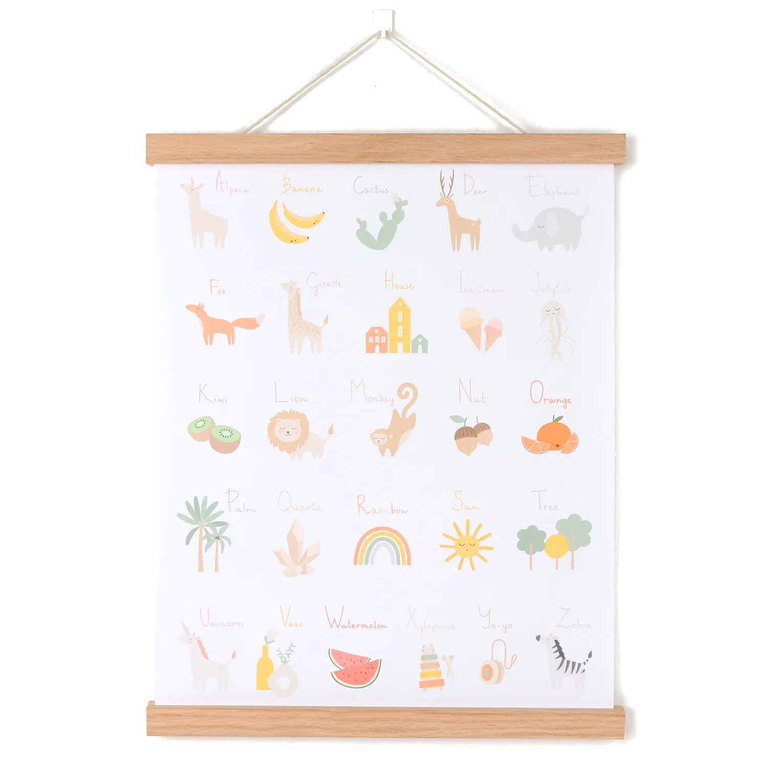 Poster mural personnalisé Tableau de l'alphabet Poster en toile avec cintres en bois Set Kids Educ Wall Chart