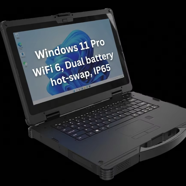 Industrial Laptop 15.6 Inch Windows 11 Pro I7-1255U 32GB+512GB Replaceable SSD 1000 Nits Hotswap Fingerprint IP65 MIL-STD-810H