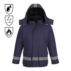 Vendita calda blu Navy 100% cotone inverno trapuntato petrolio riflettente sicurezza resistente al fuoco giacca antistatica impermeabile