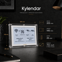 Calendario Electrónico Inteligente Kylendar de 7 Pulgadas con Pantalla Acrílica, WiFi, Sincronización Automática, Reloj Mundial, Pronóstico del Tiempo, para Hogar, Oficina, Viajes, Planificador de Escritorio