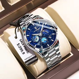 Nouvelle vente flash - Montre pour homme POEDAGAR - Montre à quartz en acier inoxydable pour homme - Mode - Soleil - Lune - Ciel étoilé - Petit cadran à trois aiguilles - Montre avec date - 916 - Product Image 3