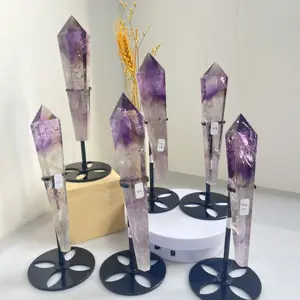 Nouveau design baguette cristal artisanat fournisseur cristal naturel pierres de guérison usine en gros baguette améthyste pour la décoration de la maison