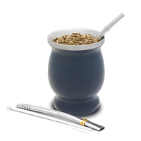 Tasse Yerba Mate en acier inoxydable 304 Gourde 8oz Ensemble Yerba Mate à double paroi Tasse à thé avec Bombillas et brosse de nettoyage