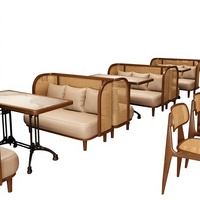 Ensemble de canapés et chaises de style rétro en bois pour restaurants thaïlandais, salles à manger de style japonais et restaurants de hot-pot