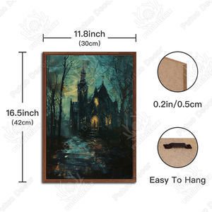 Panneau Mural en Bois Chat Noir Forêt Horreur Crâne Château Décoration pour Salon et Chambre d'Halloween - Product Image 2