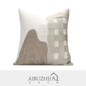 AIBUZHIJIA批发供应商米色抽象棒布枕套18X18英寸45X45厘米椅垫套