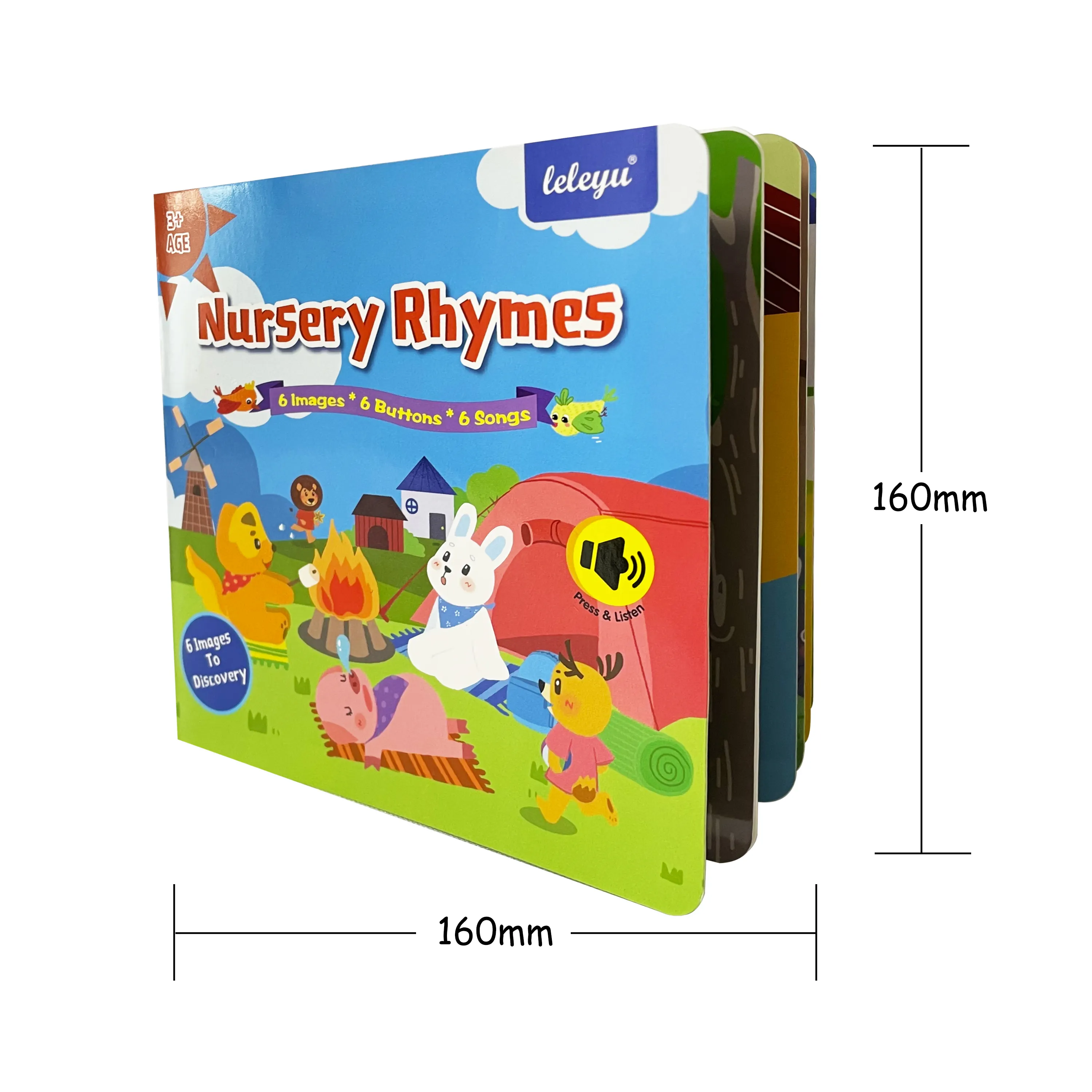 Leleyu Push Button Sound Books Kids Learning cardboard Hardcover Sound Music Story Board Book Printing