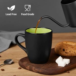 Custom logo 12oz 16oz Matte Black Porcelain Coffee Mugs with Handle Wholesale Restaurant Modern Ceramic Coffee Mug <b>Set</b> - Product Image 4