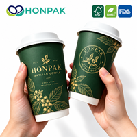 Tasses à café artisanales HONPAK vert forêt avec motif botanique doré, gobelets en papier personnalisés pour boissons chaudes pour cafés