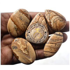 Lot en gros de cabochons en jaspe image, vendus au poids, de différentes formes et tailles, utilisés pour la fabrication de bijoux. - Product Image 1