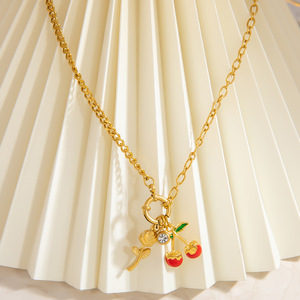 สร้อยคอสแตนเลสพร้อมจี้เชอร์รี่สำหรับผู้หญิงแฟชั่นเครื่องประดับของขวัญ - Product Image 3