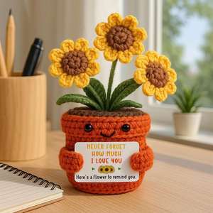 Handmade Crochet Sunflower Sentimental Gifts Anniversary Birthday <b>Presents</b> for Wife Husband Girlfriend Home Office Decor - Product Image 3