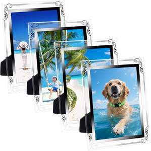 Cadre photo en verre cristal doré personnalisé 4x6 5x7 8x10 pour affichage sur table, vertical ou horizontal - Product Image 1