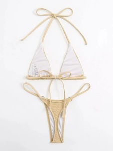 Maillot de bain sexy 2 pièces pour femme 2025, bikini triangle à nouer sur le côté, motif uni, polyester/nylon, antibactérien - Product Image 4