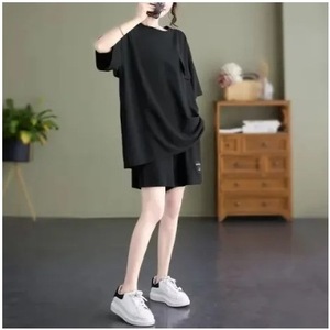 Women's Casual Two Piece Set Short Sleeve Pocket Design Loose Fit Ginger Yellow Plus Size Summer Outfit Knitted Polyester - Product Image 5