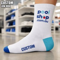Chaussettes blanches en tricot avec logo personnalisé, bloc de texte multicolore et talon et bout contrastants, marque personnalisée OEM ODM