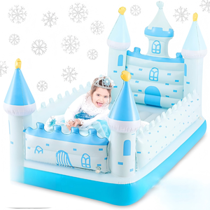 Blue Castle Shaped Kids <b>Inflatable</b> Travel Bed for Toddlers Camping Home Hotel - Product Image 1