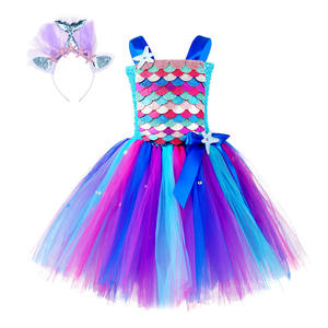 Robe de soirée pour enfants faite à la main sur le thème de la mer, robe en tulle pour fête d'anniversaire, tenue de séance photo, costume de sirène pour enfants avec étoile de mer et coquillage - Product Image 1