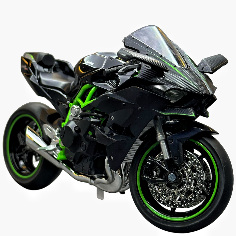 Diecast 1:12 Kawasaki Ninja H2R motorcycle with sound and light front-wheel steering ornament Metal model motorcycle alloy model