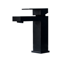 Robinet de lavabo mural moderne et minimaliste noir chromé carré à bec haut en laiton et céramique, monocommande avec capteur tactile, eau chaude/froide, certifié NSF