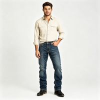 Jeans slim bootcut pour homme, taille basse, en coton et élasthanne, denim rétro western, cinq poches, décontracté