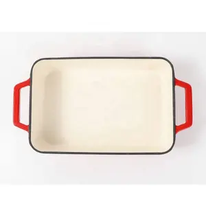 12 Polegadas Esmalte Ferro Fundido Baking Dish Antiaderente Retângulo Roaster pan Lasanha Pan