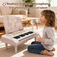 Chengji Small Kids Toys Plastic Musical Instruments Electronic 24 Key Cartoon Microphone Happy Kid Toy Piano Keyboard