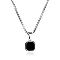 Colliers Pendentifs Carrés Noirs Minimalistes Géométriques en Acier Inoxydable, Bijoux Décontractés Personnalisés pour Hommes et Femmes, Cadeau
