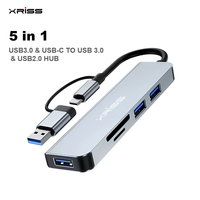 Stasiun Dok Komputer Lima-Dalam-Satu USB 3.0 USB-C ke USB 3.0 2.0 Hub Transmisi Kecepatan Tinggi Stasiun Dok Paduan Aluminium