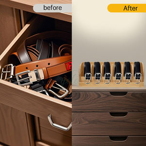 Présentoir Organisateur de ceinture en bambou naturel Support en bois pour tiroir Conteneurs de stockage Boîte avec 6 compartiments pour placard à la maison - Product Image 5