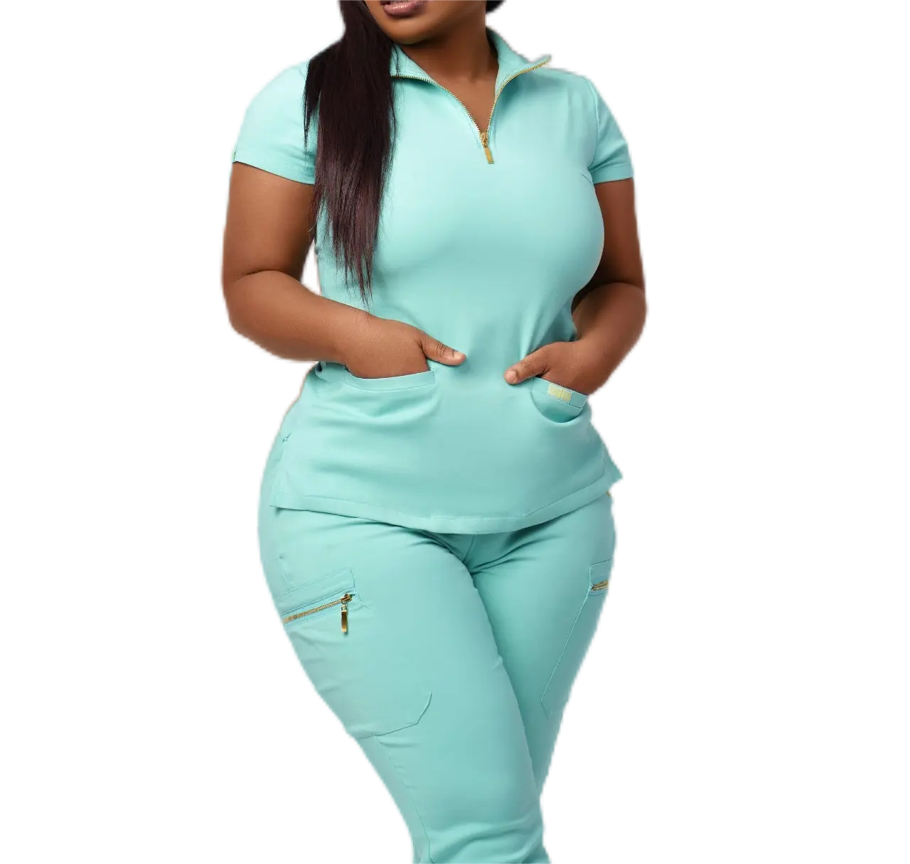 GloriouIn Female 2023 New Style Fashion Zipper pullover Nurse Top Uniforms Set Stretch Hospital jogger Wholesale Medical Uniform