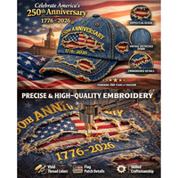 Casquette de baseball unisexe à motif drapeau américain, en coton lavé, effet vieilli, taille ajustable, USA, 250e anniversaire, usage quotidien décontracté