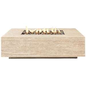 SH STONE Cheminée extérieure Chauffe-terrasse Couvercle de réservoir de propane Socle en travertin italien naturel Table rectangulaire à foyer à gaz - Product Image 6