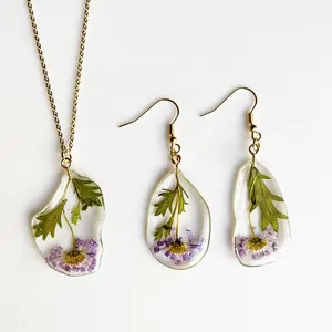 2024 mode marguerite préservée en résine époxy la magie aster fleur collier pendentif femmes bijoux boucles d'oreilles ensemble