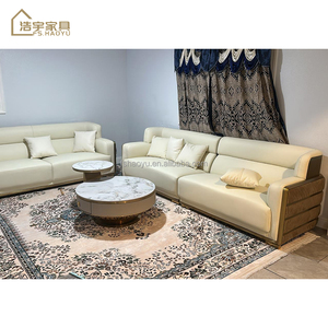 Sofa Set Ruang Tamu Mewah Kulit Asli Coklat Desain Italia HAOYU <span class=keywords><strong>Furniture</strong></span>, Satu, Dua, dan Tiga Dudukan - Product Image 4