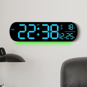 Horloge murale LED grande taille Huayang 6651R avec lumière ambiante RGB, télécommande, double alarme et fonction DST pour salon et décoration intérieure - Product Image 3