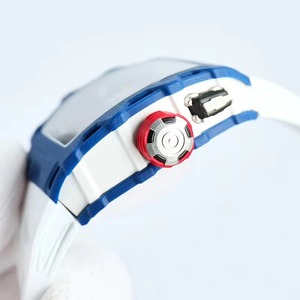 Montre mécanique automatique 3503, boîtier en fibre de carbone bleue, bracelet en caoutchouc blanc, lumineuse, sportive, étanche, tourbillon - Product Image 3