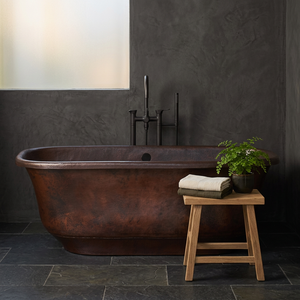 Bañera Independiente de Cobre Puro, Bañera de Cobre con Tapa, Bañera Ovalada Clásica con Acabado Niquelado para Hogar y Hotel - Product Image 1