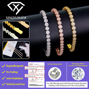 In Stock Luxury Fine Jewelry 5mm Fully Iced Out Cluster Flower 925 Silver VVS Diamond Mossanite Moissanite Tennis Chain <b>Bracelet</b> - Product Image 4