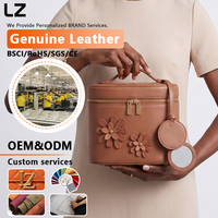 Sac de maquillage imperméable personnalisé LZ, boîte à cosmétiques en cuir Nappa, trousse de toilette de voyage avec miroir, sac à bandoulière
