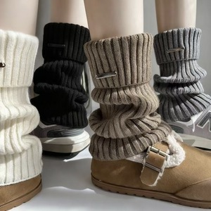 Zhuji Wool Leg Warmers Women Over The Knee Thick Warm Solid Color <b>Socks</b> Autumn Winter Knit Slouch <b>Socks</b> With Metal Label - Product Image 2