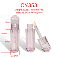 CY353 Stock Nouveau Tout Transparent Rose Capsule Conception 7ML Brillant À Lèvres Bouteille Unique Grande Baguette Brosse Clair Tube D'emballage D'huile À Lèvres