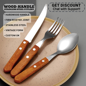 Bộ dao dĩa thìa bằng thép không gỉ mới về, tay cầm bằng gỗ, thiết kế sáng tạo, bộ đồ ăn - Product Image 1