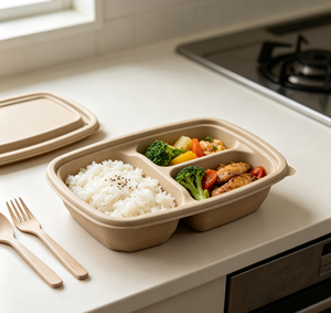 Boîte à repas en plastique jetable à 3 compartiments, compatible micro-ondes, avec couvercles transparents - Product Image 6